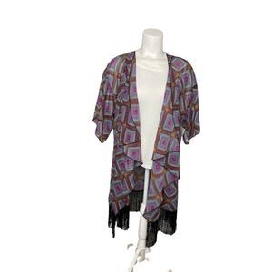 LuLaRoe Monroe Chiffon Fringe Kimono Cardigan Large NEW‎